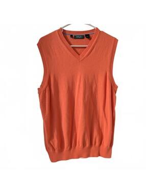 Bobby Jones Golf Vest Mens M Peach Coral Orange 100% Pima Cotton V-Neck 21.5x27